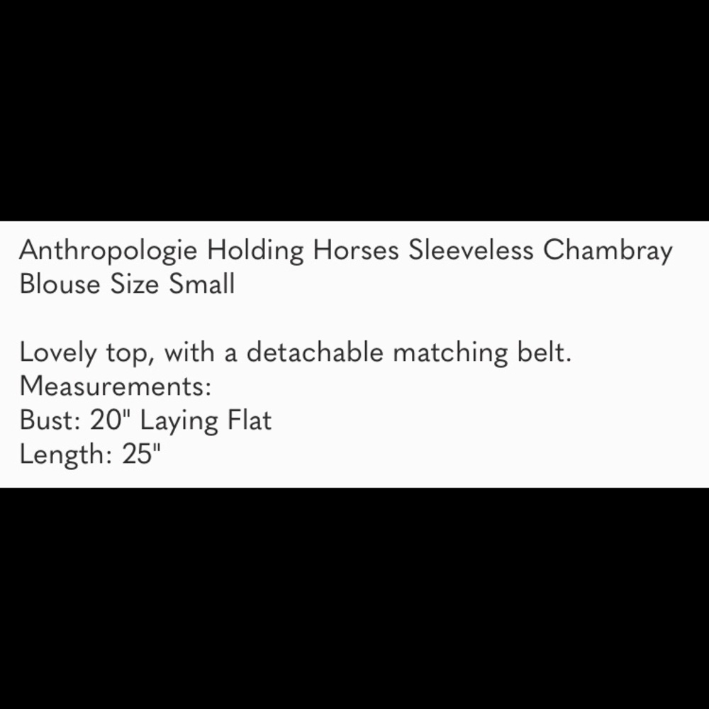 Free when bundled! Anthro Holding Horses Sleeveless Chambray Blouse - Picture 9 of 9
